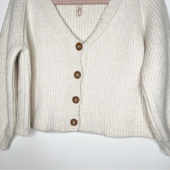 Laude The Label Cream Cardigan Alpaca Cotton Cropped Ribbed Balloon Sleeve Small - Picture 3 of 12
